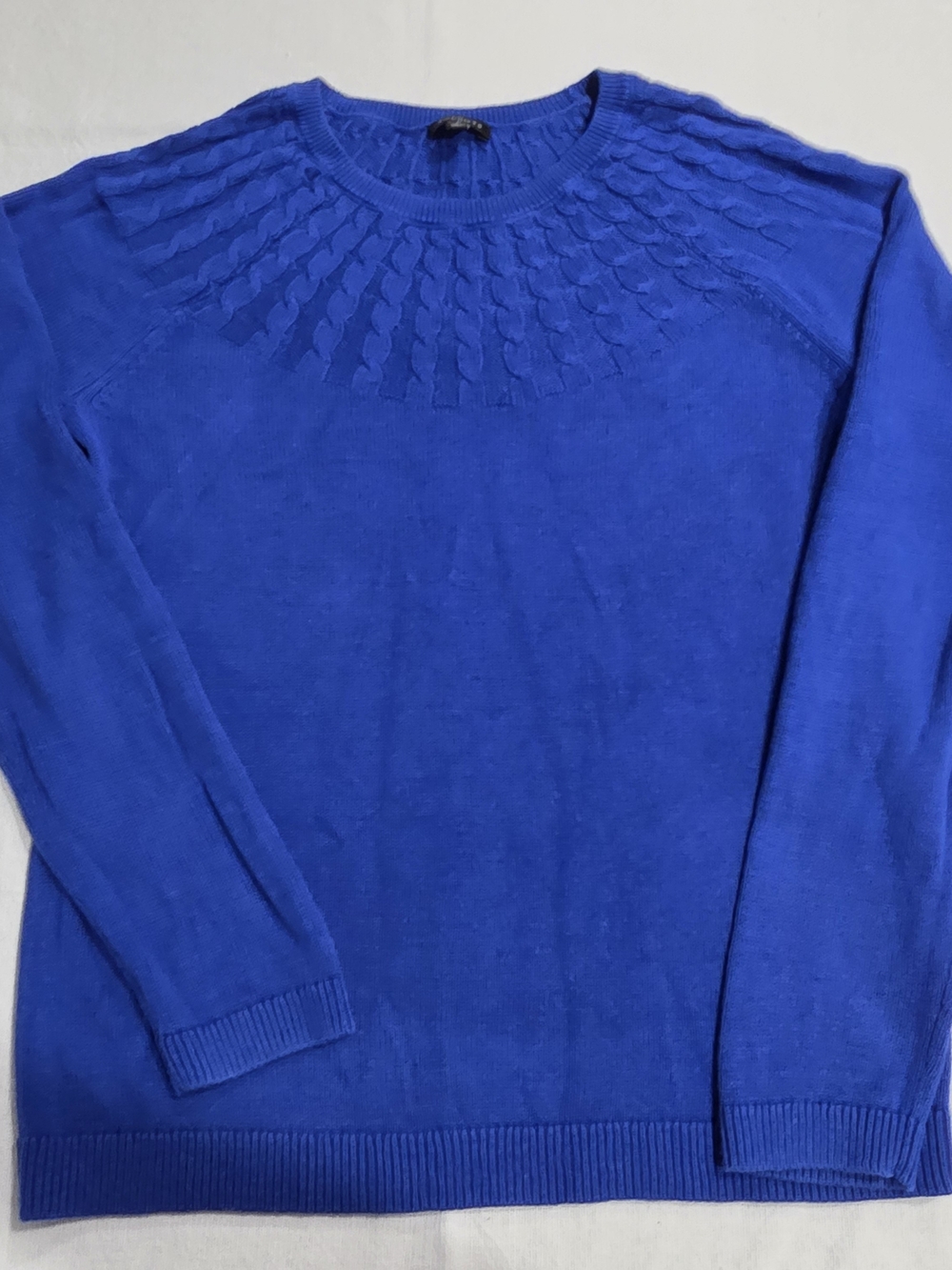 Talbots Cobalt Blue Cable-Yoke Crewneck Sweater